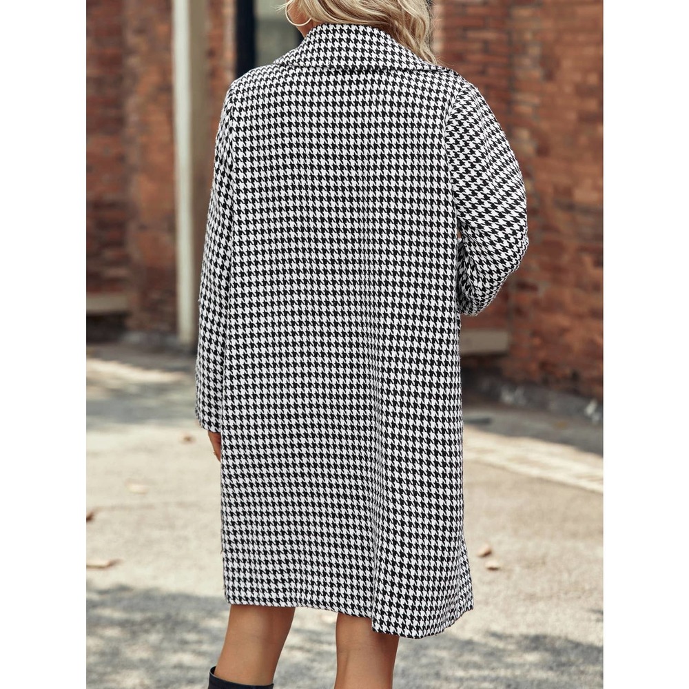 Houndstooth Lapel Collar Double Button Overcoat pea coat - Picture 2 of 6